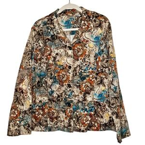 Chicos‎ Womens Floral Button-Up Jacket Size 3 (L) Multicolor Paisley Lightweight
